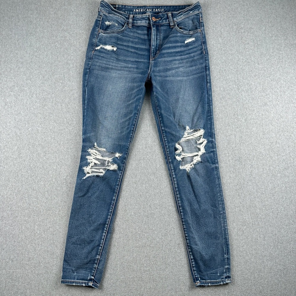American Eagle Jegging Womens 10 Long Next Level Stretch Blue Distressed